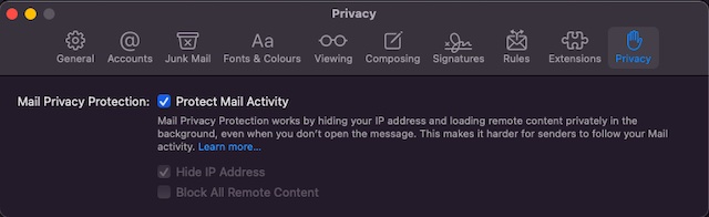 Enable Protect Mail Activity option