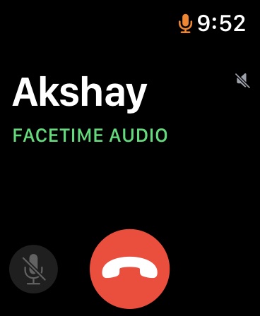 Пользовательский интерфейс аудиовызова FaceTime на Apple Watch 