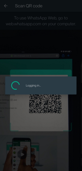 Logging in whatsapp web