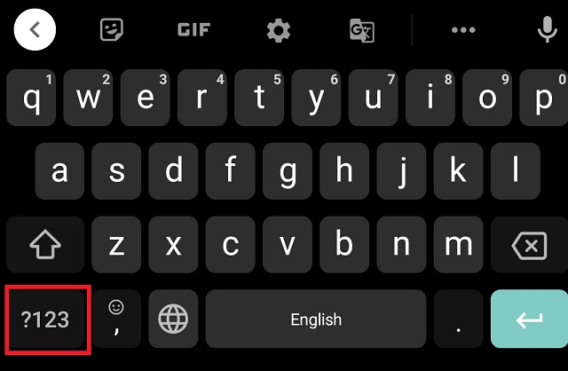 Numbers key on Gboard