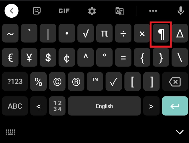 Paragraph symbol on GBoard