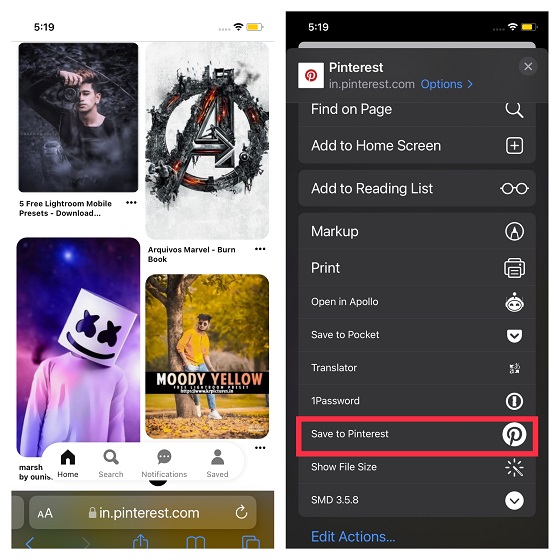 Pinterest Safari extension for iPhone and iPad