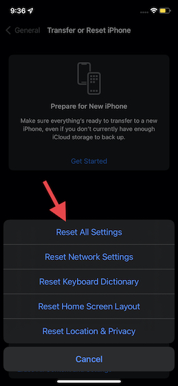 Reset All Settings