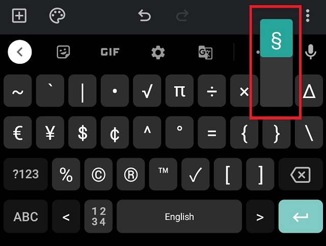 Section symbol for Minecraft Color and Format Codes on Gboard