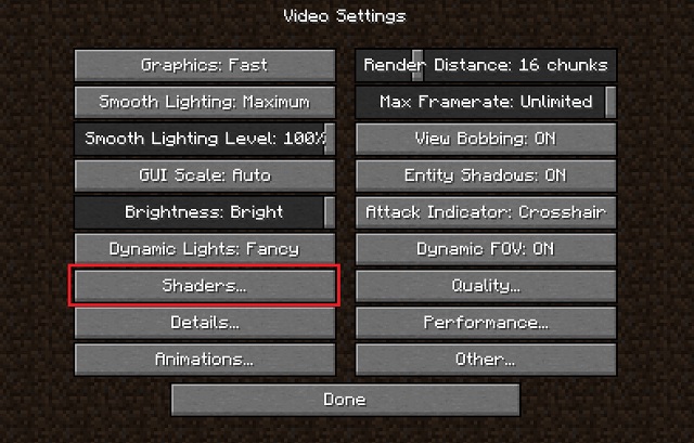Shaders option in MC (Best Shaders for Minecraft 1.18)