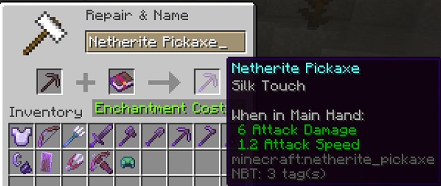 Silk Touch on Piclaxe in Minecraft