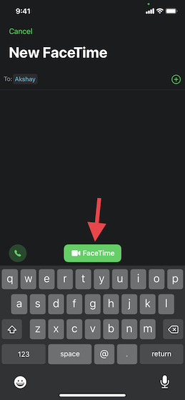 start a FaceTime call on your iOS device