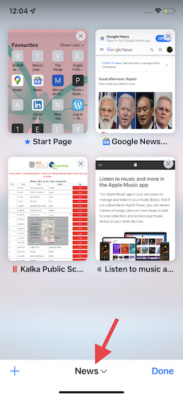 Tap on Safari Tab group
