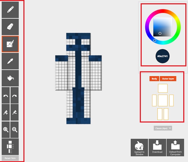 Tools on Skindex Minecraft Skin Editor