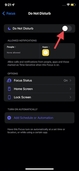 Turn off Do Not disturb in iOS 15 - No Sound on iPhone 12
