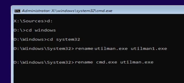 utilman password reset windows 10