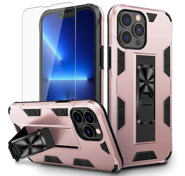 XBO Compatible for iPhone 13 pro max Case with Stand Black Heavy-Duty Military Grade Shockproof Phone Cover with Adjustable Ring Kickstand for iPhone 6.7 2021 Accessories 