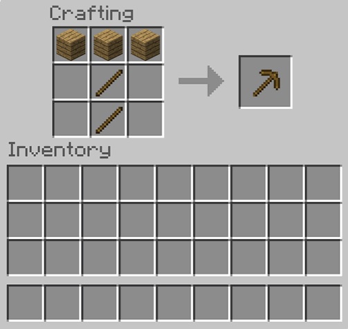 Wooden Pickaxe Recipe in Minecraft