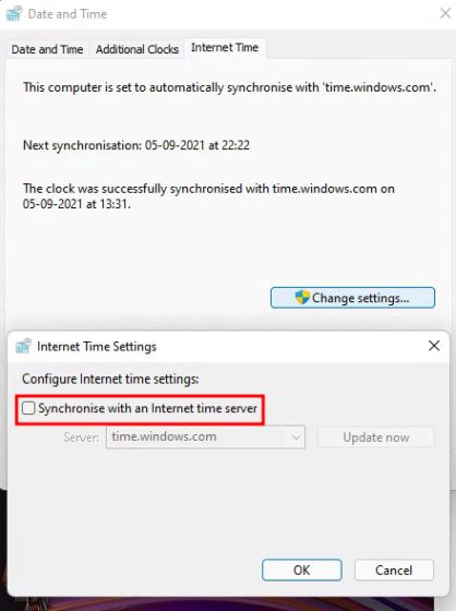 Disable Time and Date Syncing