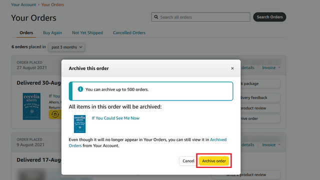 confirm archiving order