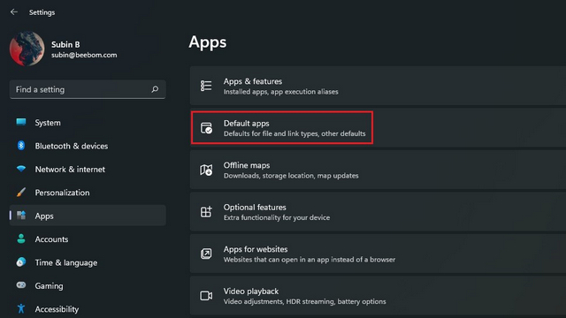 default apps windows 11