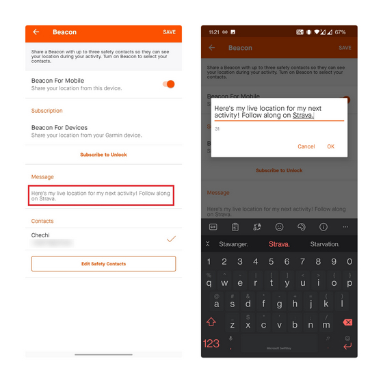 edit invite text strava