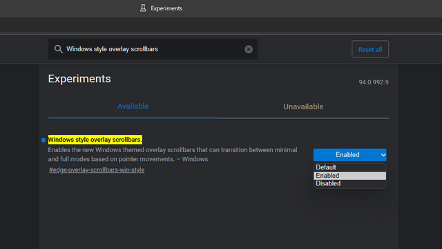 enable Windows style overlay scrollbars