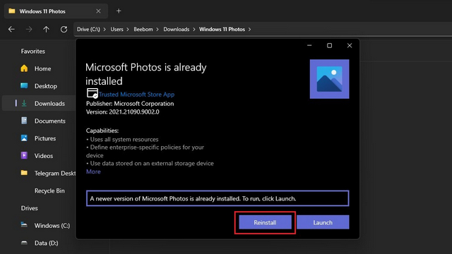 install windows 11 photos