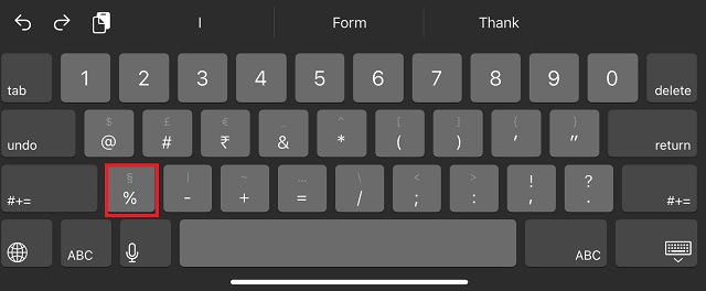 % key on Apple iPad Keyboard