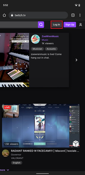 log in twitch