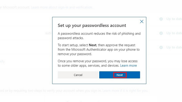 passwordless account setup prompt - Microsoft Account Without Password
