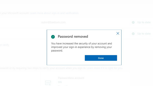 password removal confirmation