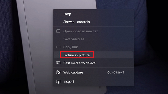 picture in picture context menu