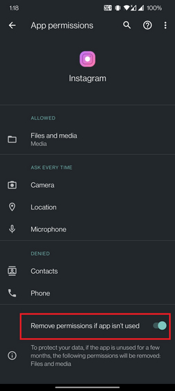 remove app permissions if app isn't used