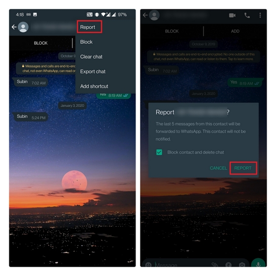 report and block contact
