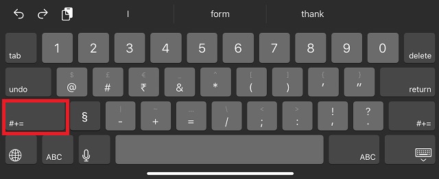 Symbols key on Apple iPad Keyboard