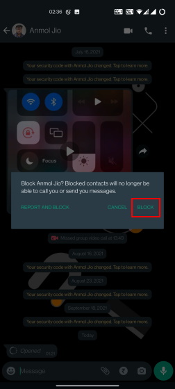 whatsapp block contact 2