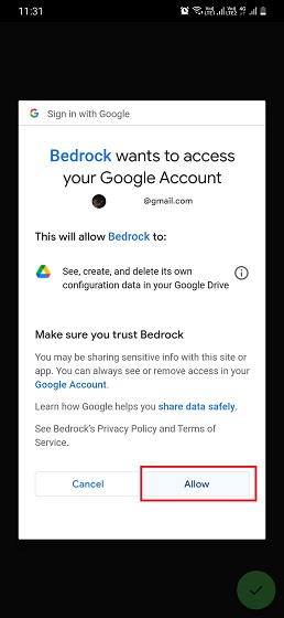 Allow Bedrock to Access Google Drive