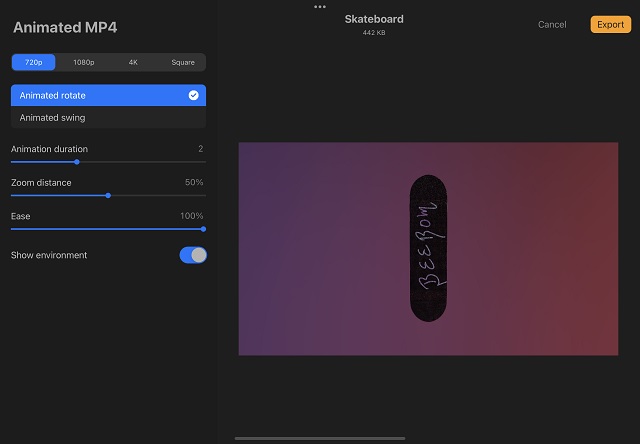 Procreate 中的 MP4 动画导出 - 在 Procreate 中为 3D 对象制作动画