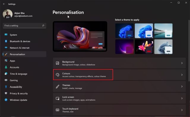 personalise color settings in windows 11