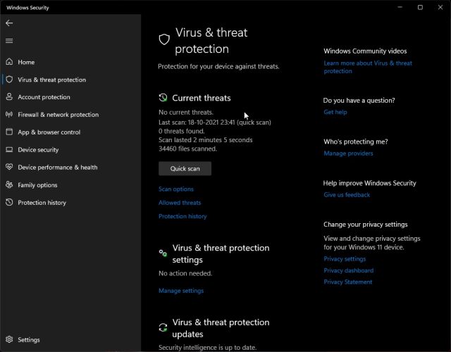 built-in anti virus on windows 11