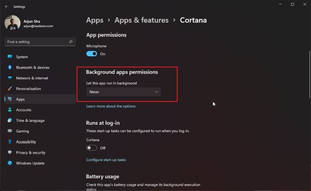 تعطيل كورتانا لتسريع windows 11