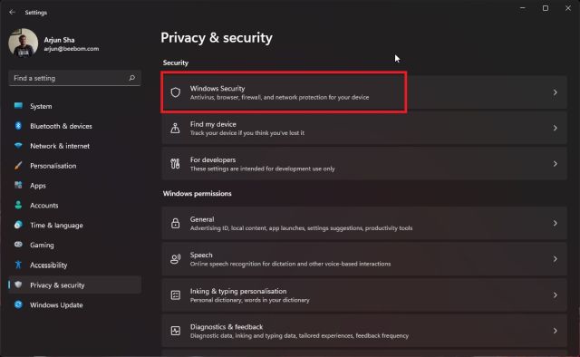 privacy and security settings in windows 11