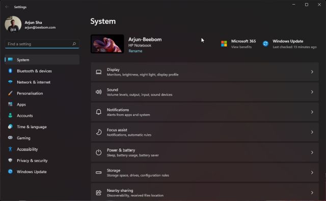 system settings in windows 11