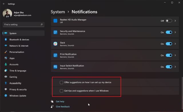 turn off suggestions and tips to speed up windows 11