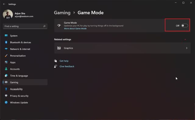 disable game mode in windows 11