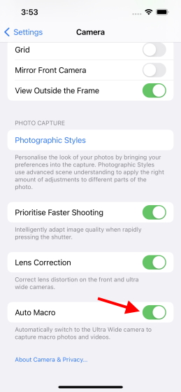 auto macro toggle iPhone