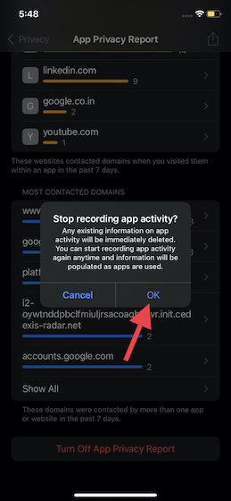 Disable app activity recording on iOS 15 and iPadOS 15