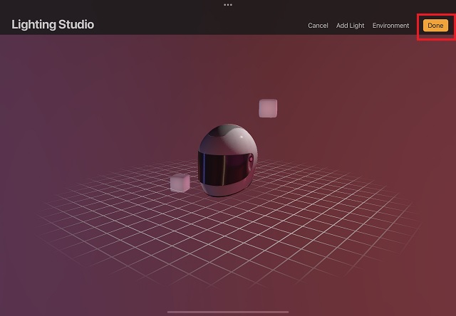 Done button in Lighting Studio