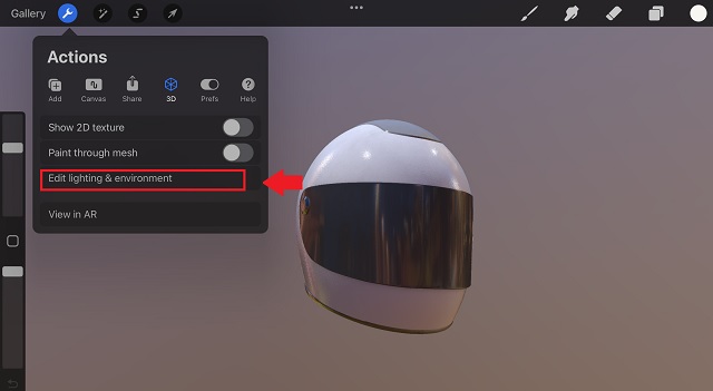 Edit Lighting  and environment Button in Procreate