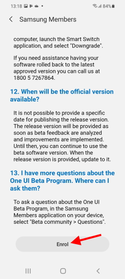 enrol now in one ui 4 beta