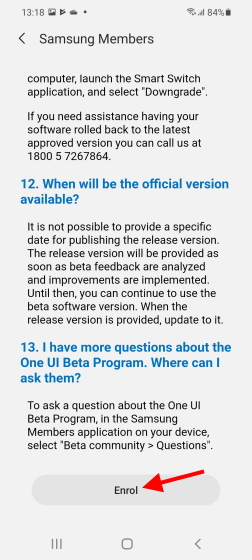 enrol now in one ui 4 beta 