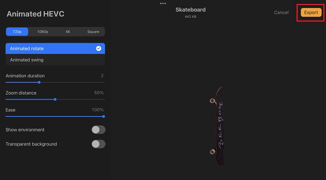 Export Option in Procreate - animate 3D objects in Procreate