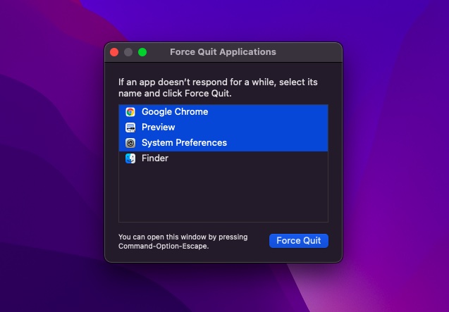 Make Sure to Force Quit Inactive Apps - MacBook Overheating macOS Monterey