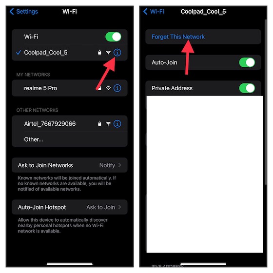 Forget the Wi-Fi network on iPhone and iPad 